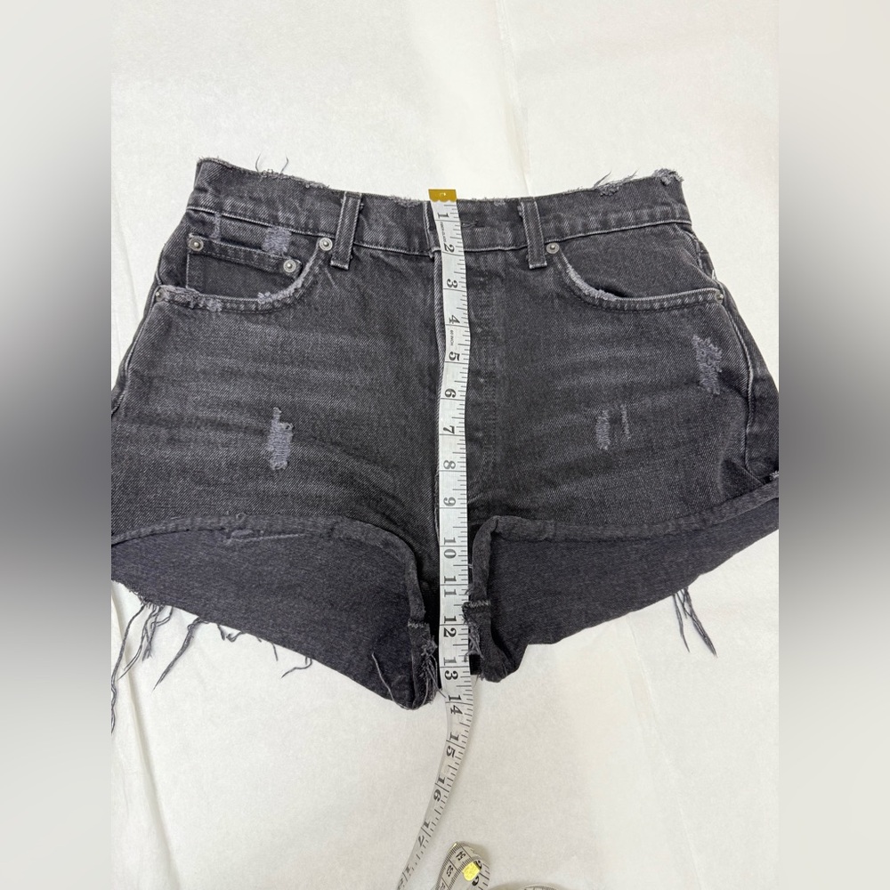 Reformation Black Dixie High Waist Cutoff Denim Shorts Distressed Cheek View 4